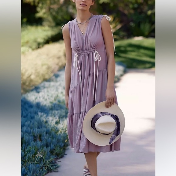 Anthropologie Tiered Pinch Maxi Dress NWT New Large pink Flowy SO FLATTERING! - Picture 2 of 9